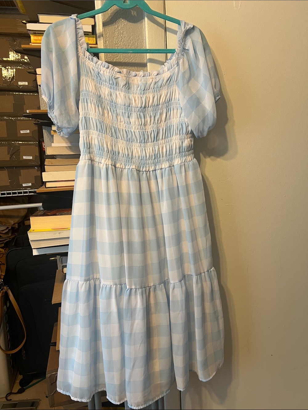 Chenault Light Blue and White Gingham Smocked Dress for Kids